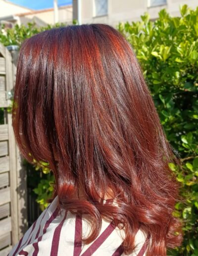 Cheveux mi-longs lisses aux reflets acajou